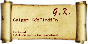 Gaiger Kálmán névjegykártya